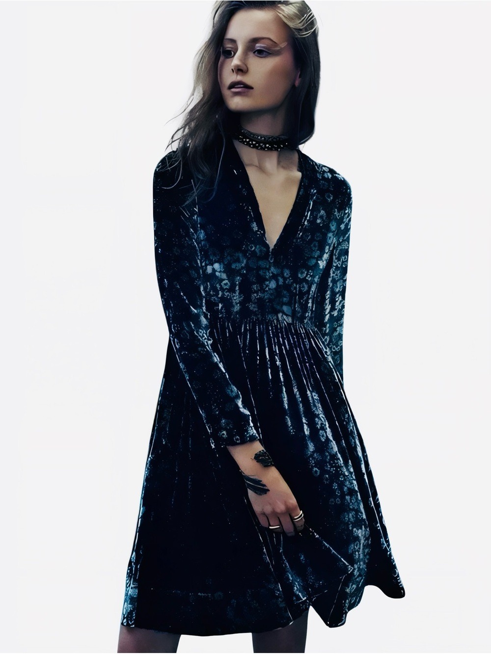 Rebecca Taylor Velvet Blue Floral Dress Size 8